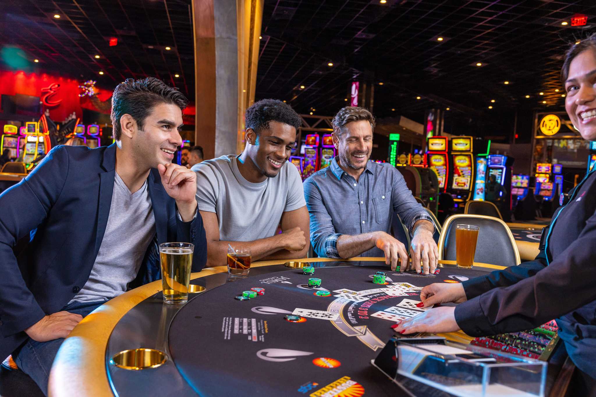 Jamul Casino Resort's engaging blackjack table with players engaged in strategic gameplay, placing bets, and enjoying the thrill of the casino.