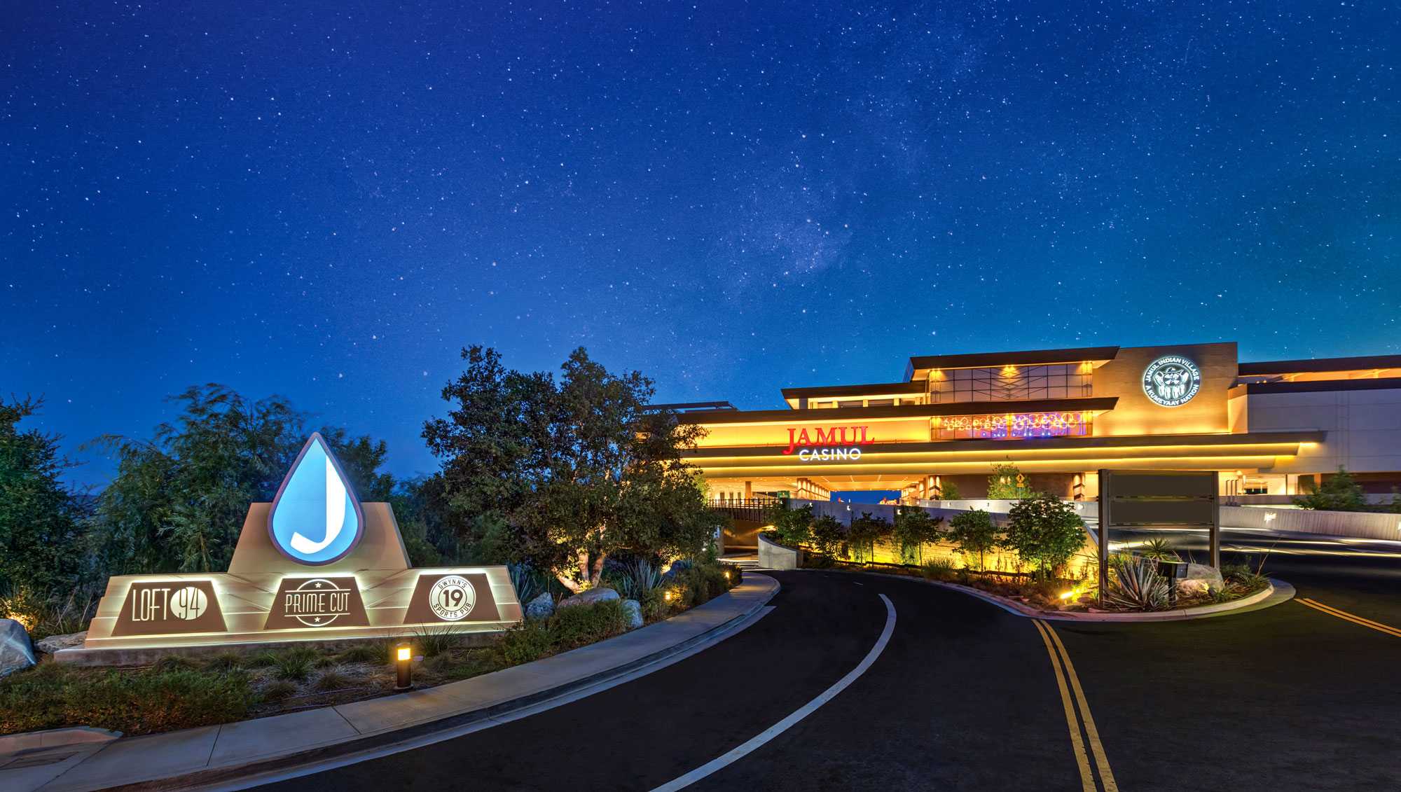 A beautiful shot of Jamul Casino Resort at night.